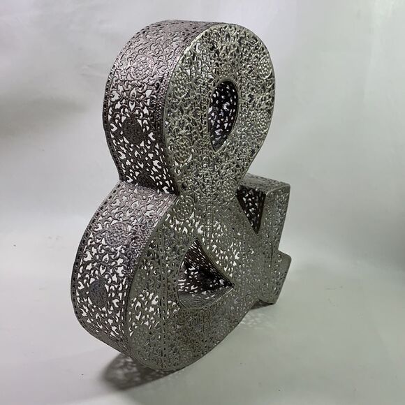 & Sign Silver Filagree Decorative Vintage Accent Office Home Bar 9 1/4 Inches - Picture 3 of 6